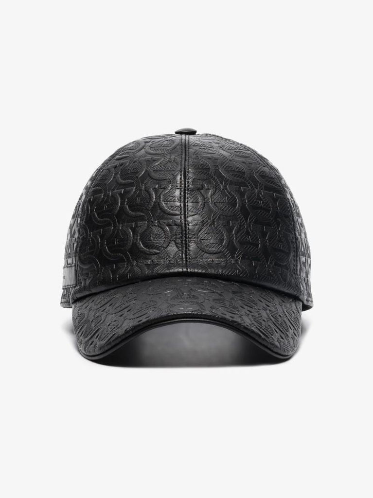 Black Gancini Leather Baseball Cap