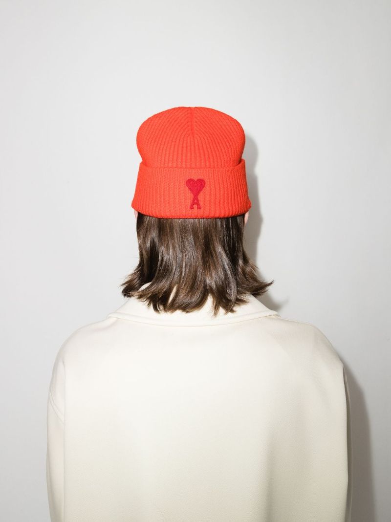 Red Ami De Coeur Wool Beanie Hat
