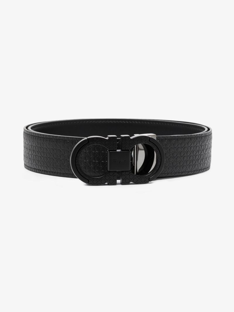 Black Gancini Embossed Reversible Leather Belt