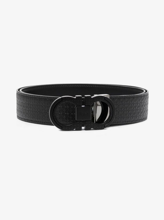 Black Gancini Embossed Reversible Leather Belt