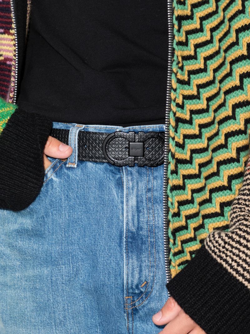 Black Gancini Embossed Reversible Leather Belt