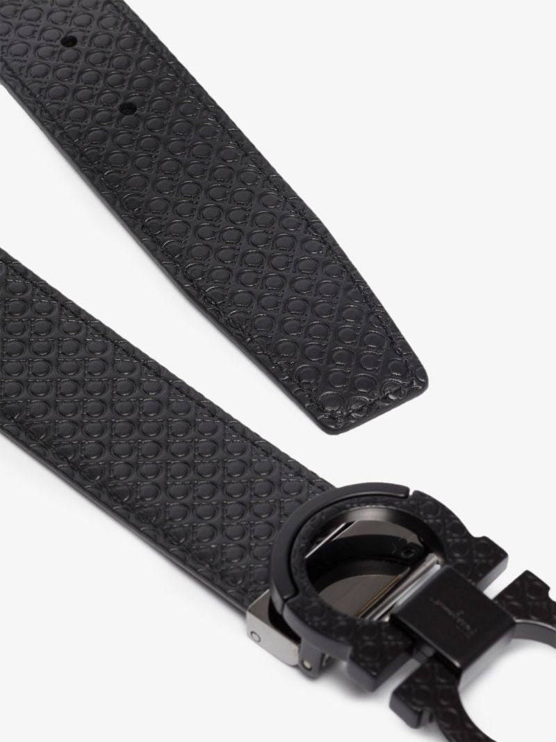 Black Gancini Embossed Reversible Leather Belt