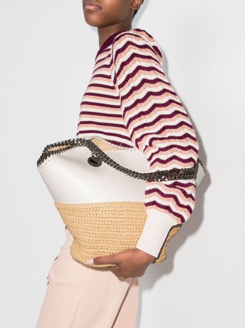 White and Neutral Falabella Large Raffia Tote Bag
