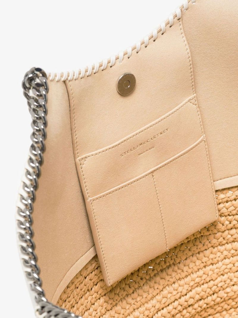 White and Neutral Falabella Large Raffia Tote Bag