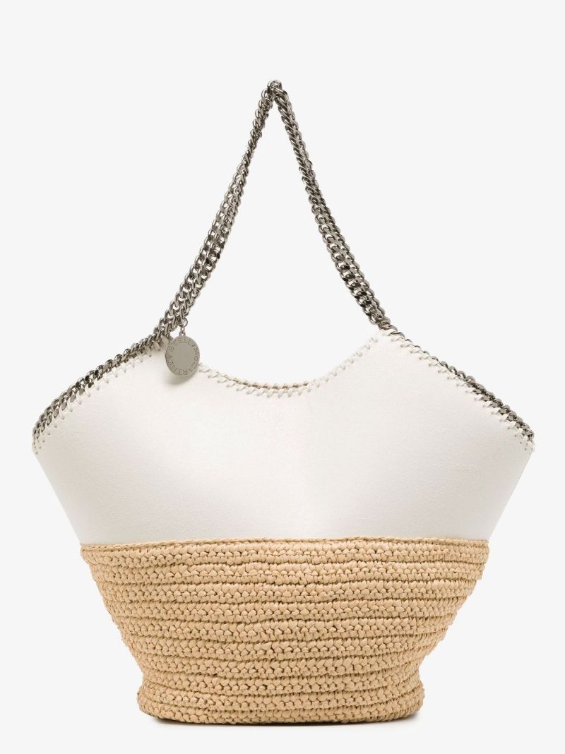 White and Neutral Falabella Large Raffia Tote Bag