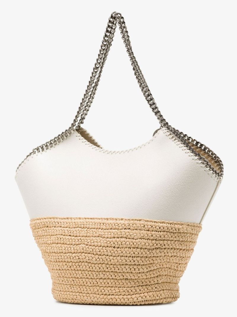 White and Neutral Falabella Large Raffia Tote Bag