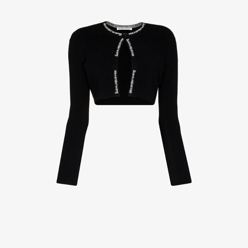 Black Logo Jacquard Trim Cropped Cardigan