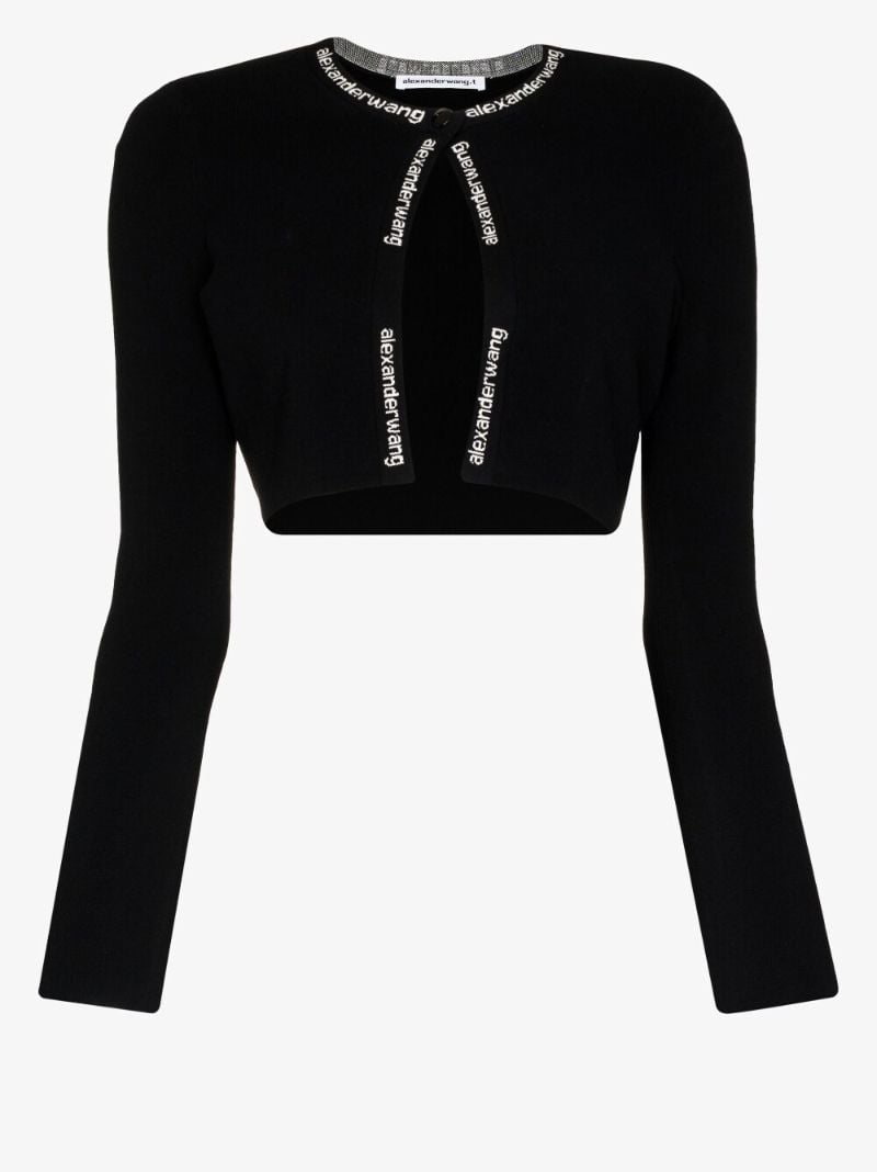 Black Logo Jacquard Trim Cropped Cardigan