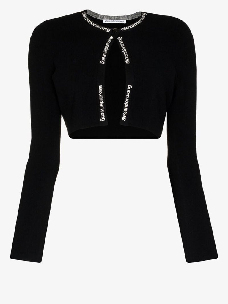 Black Logo Jacquard Trim Cropped Cardigan