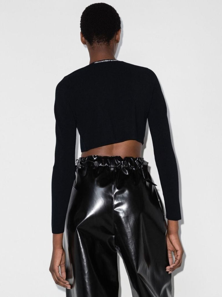 Black Logo Jacquard Trim Cropped Cardigan
