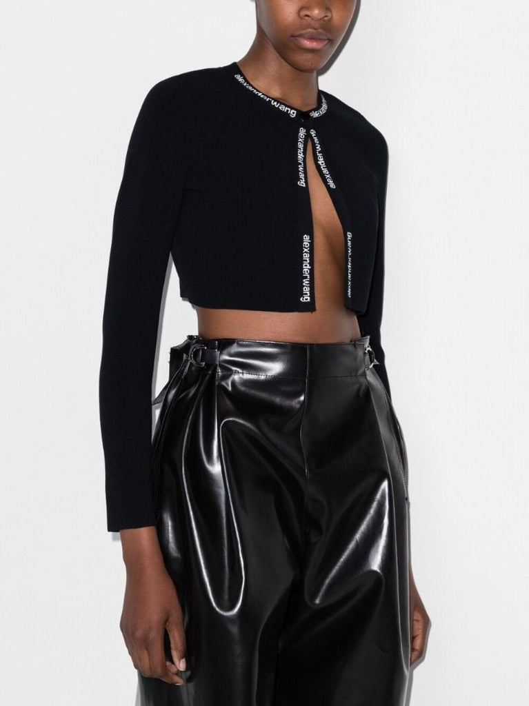 Black Logo Jacquard Trim Cropped Cardigan