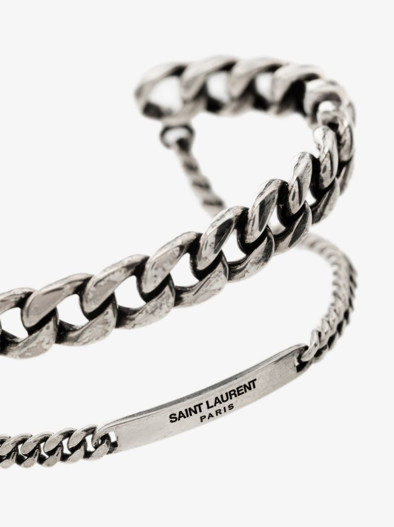 Silver-tone Double Cuff Curb Chain Bracelet