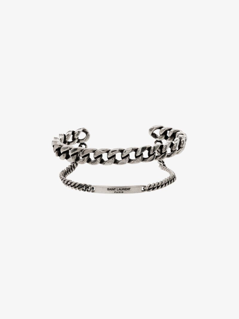 Silver-tone Double Cuff Curb Chain Bracelet