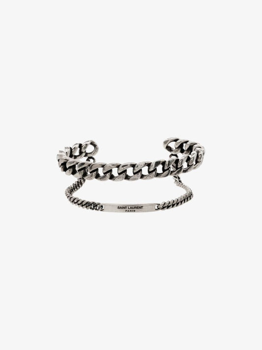 Silver-tone Double Cuff Curb Chain Bracelet