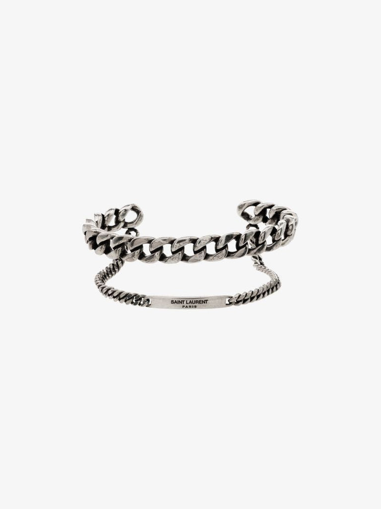 Silver-tone Double Cuff Curb Chain Bracelet