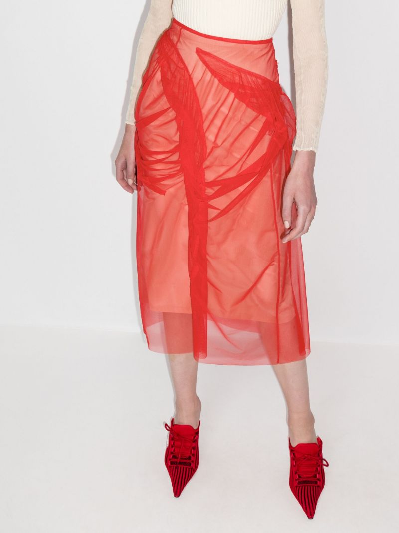 Tulle-overlay Asymmetric Skirt
