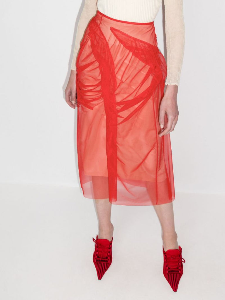 Tulle-overlay Asymmetric Skirt
