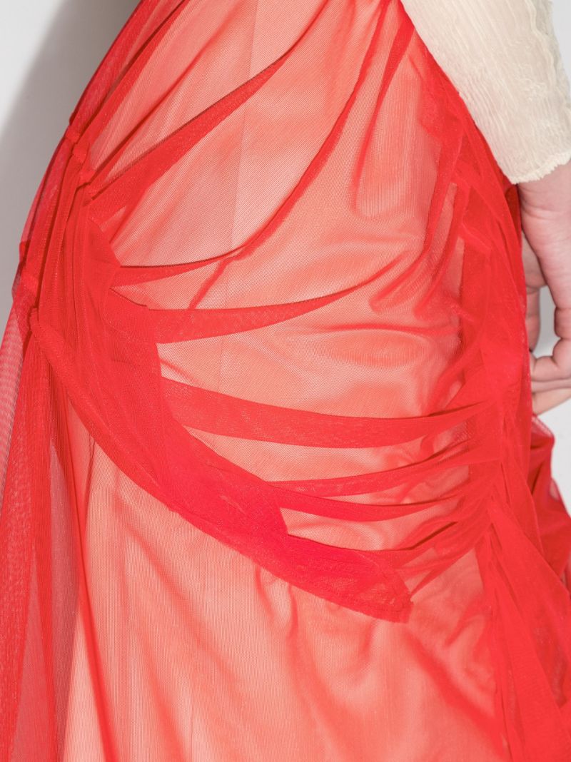 Tulle-overlay Asymmetric Skirt