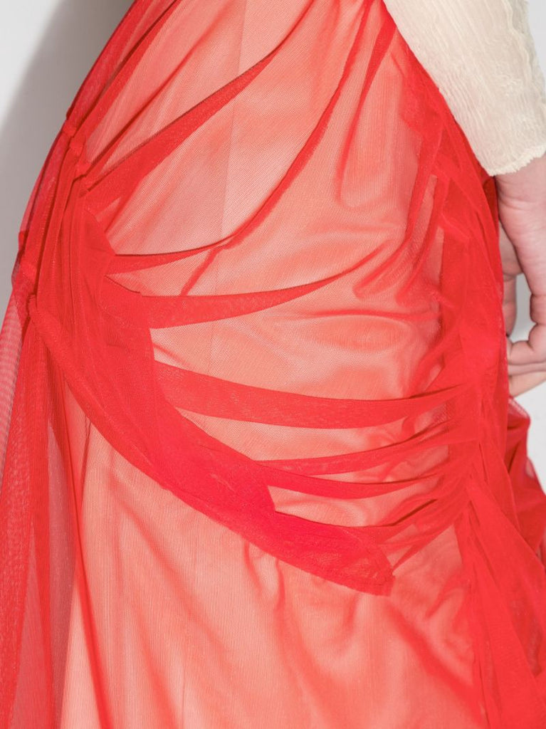 Tulle-overlay Asymmetric Skirt