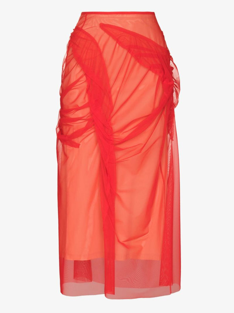 Tulle-overlay Asymmetric Skirt