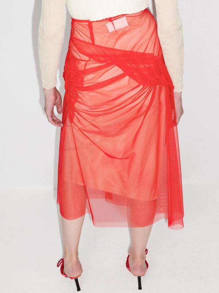 Tulle-overlay Asymmetric Skirt