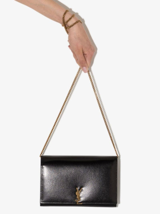 Black Monogram Leather Chain Wallet