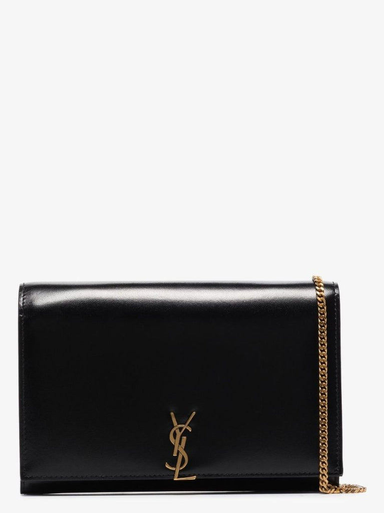Black Monogram Leather Chain Wallet