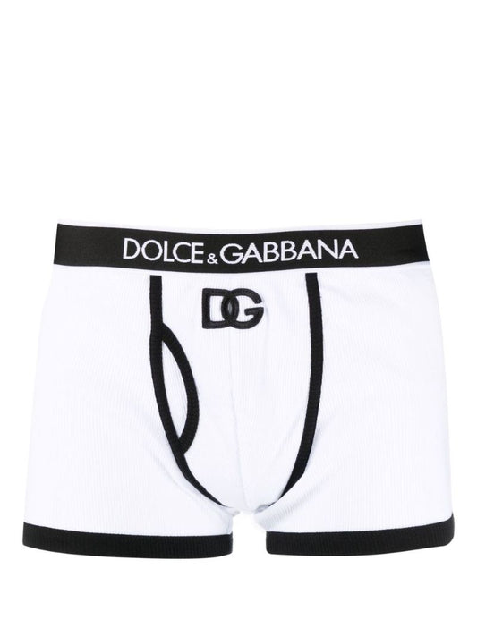 White  Dg Ribbed Cotton Boxer Briefs