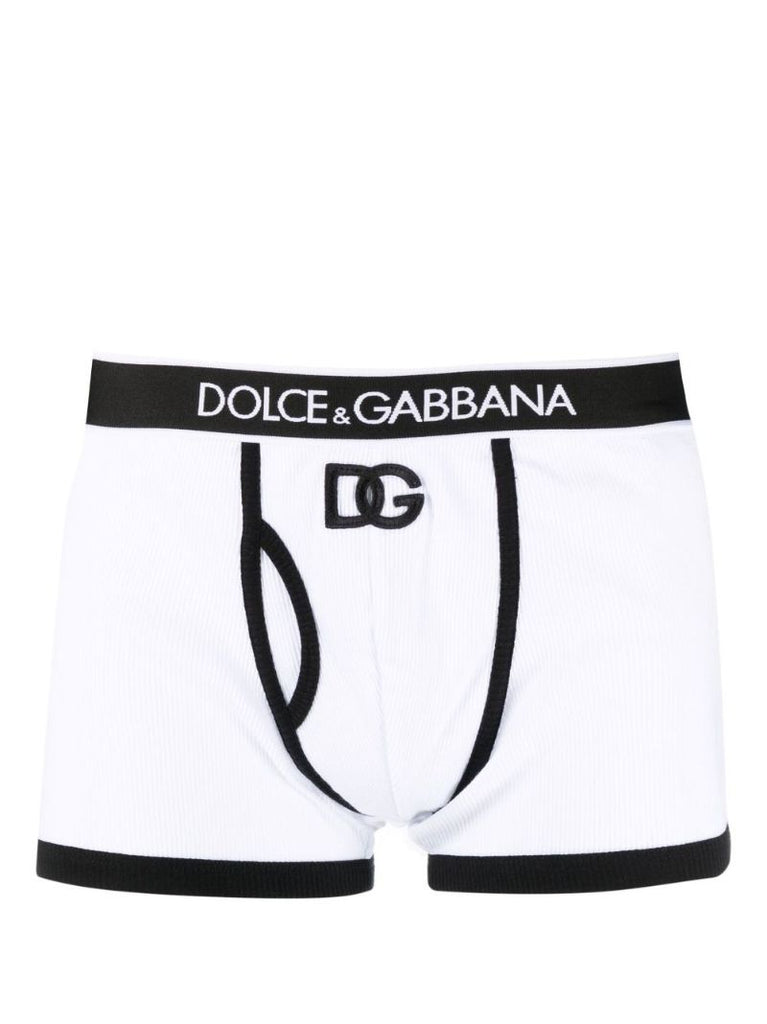 White  Dg Ribbed Cotton Boxer Briefs