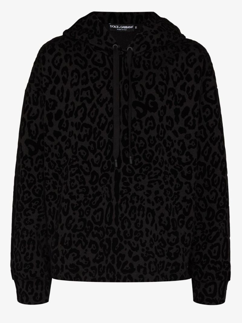 Flocked Leopard Print Hoodie