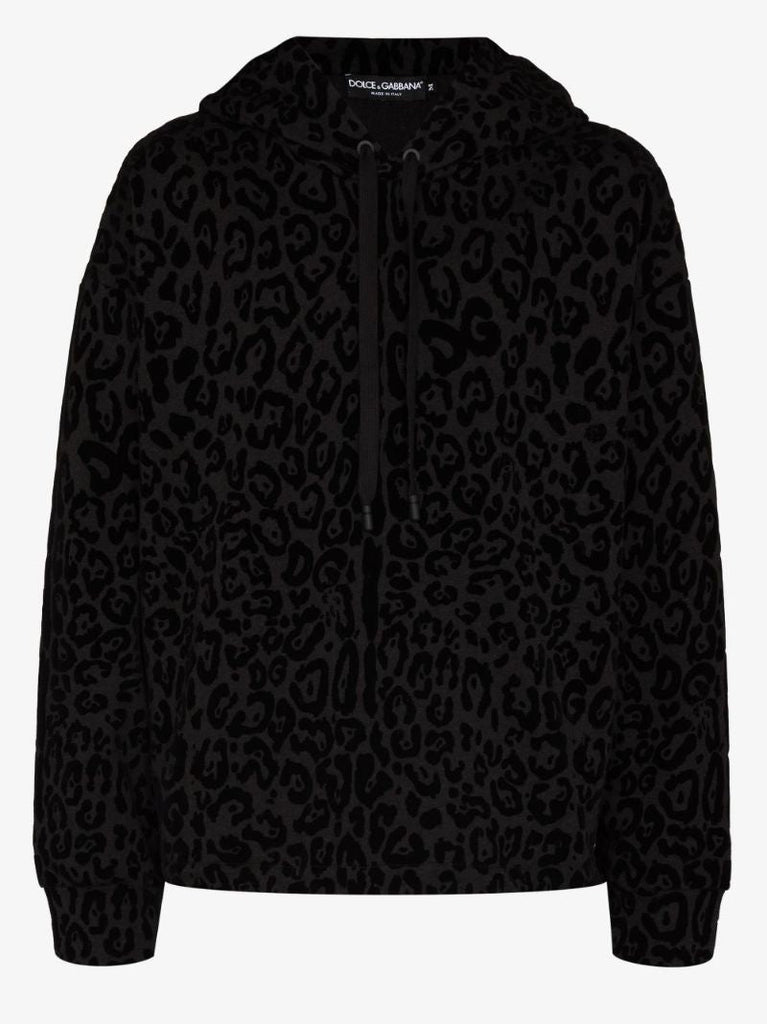 Flocked Leopard Print Hoodie