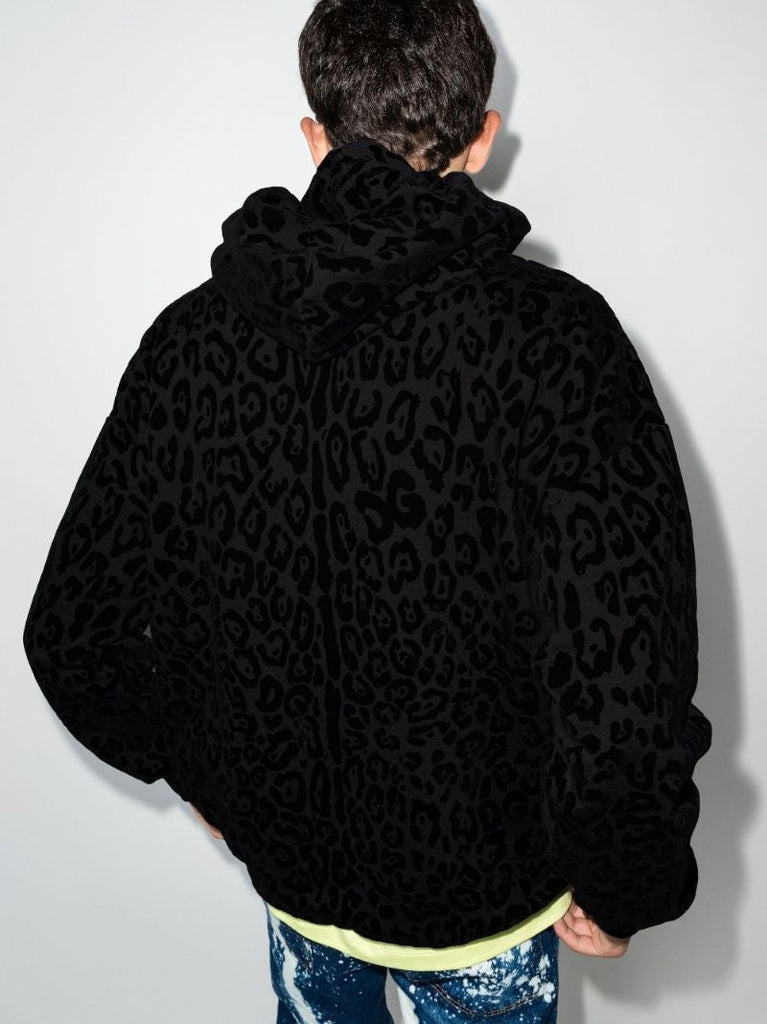 Flocked Leopard Print Hoodie