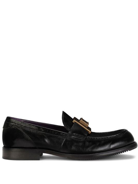 Black Mino Logo Plaque Leather Loafers