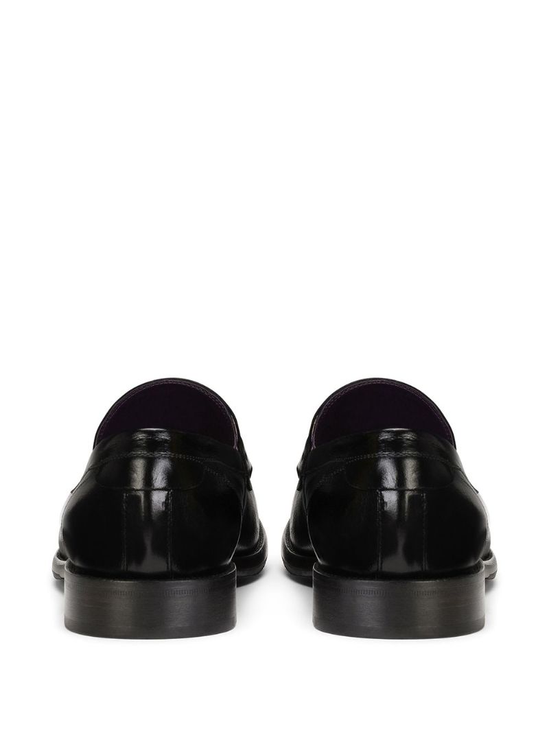 Black Mino Logo Plaque Leather Loafers