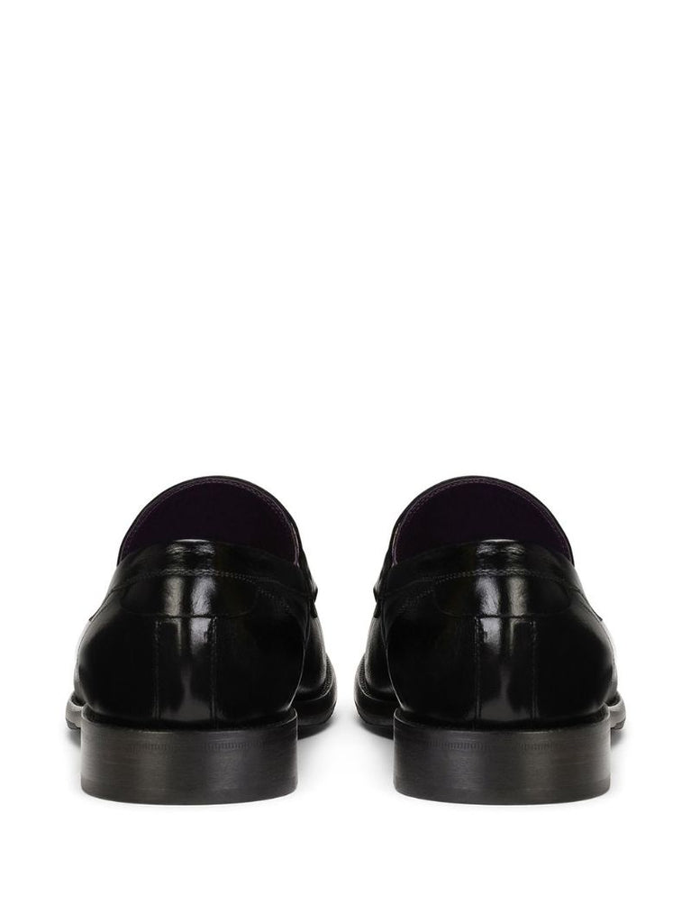Black Mino Logo Plaque Leather Loafers