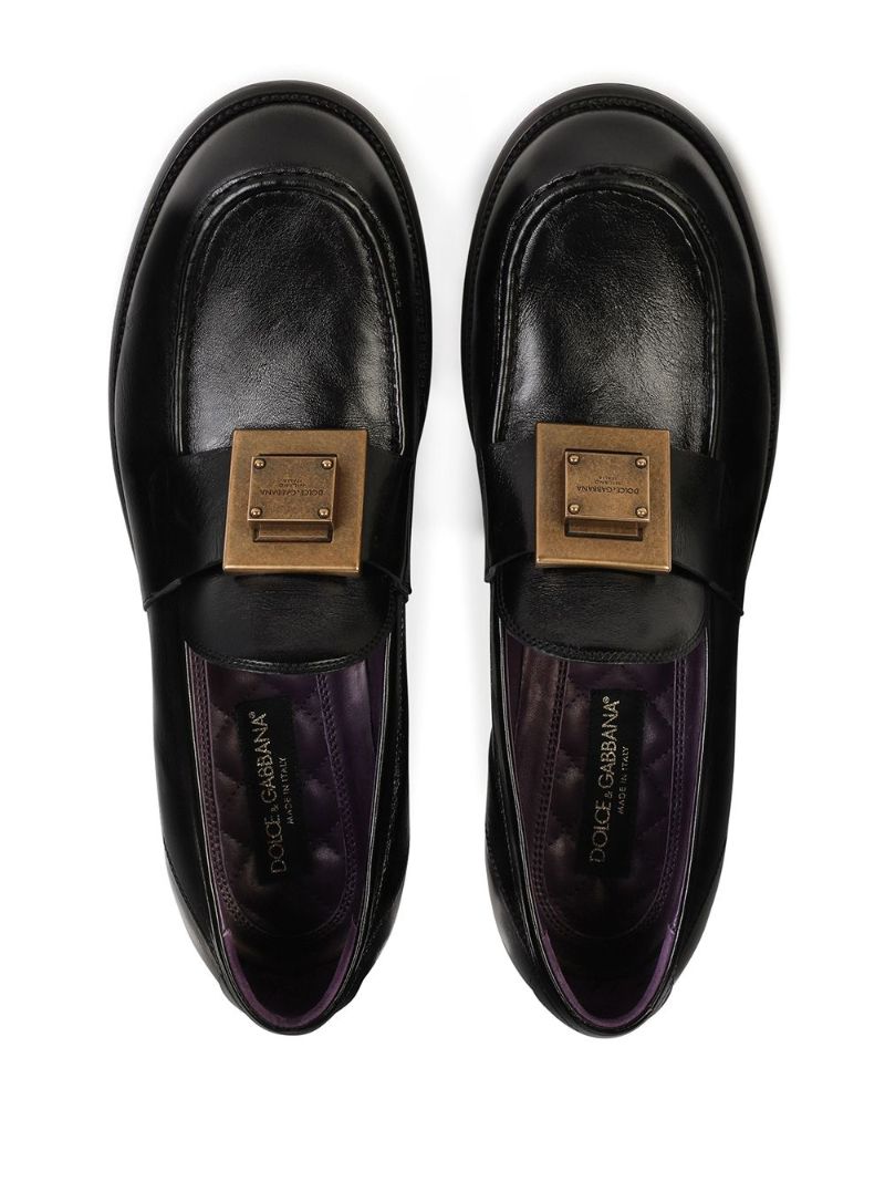 Black Mino Logo Plaque Leather Loafers