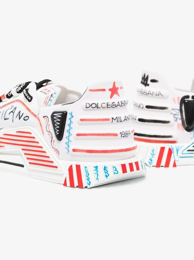 White Ns1 Graffiti Leather Sneakers