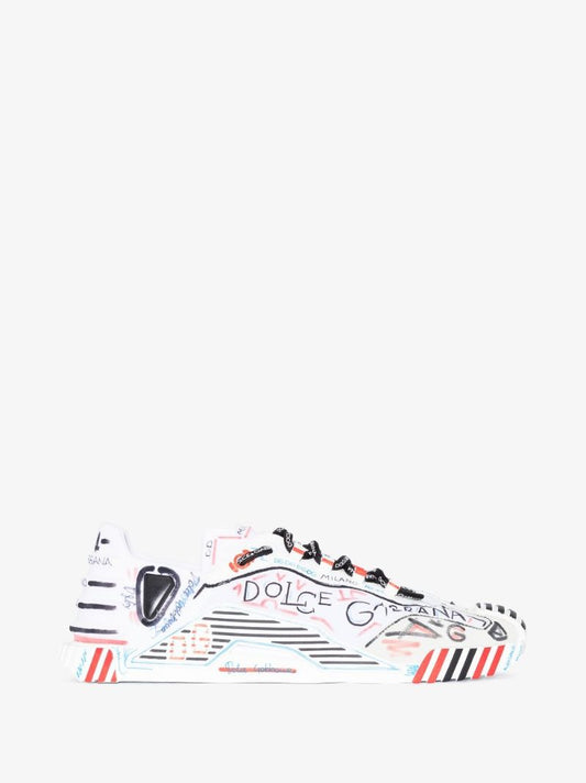 White Ns1 Graffiti Leather Sneakers