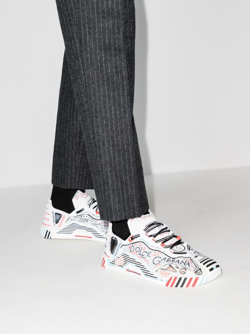 White Ns1 Graffiti Leather Sneakers