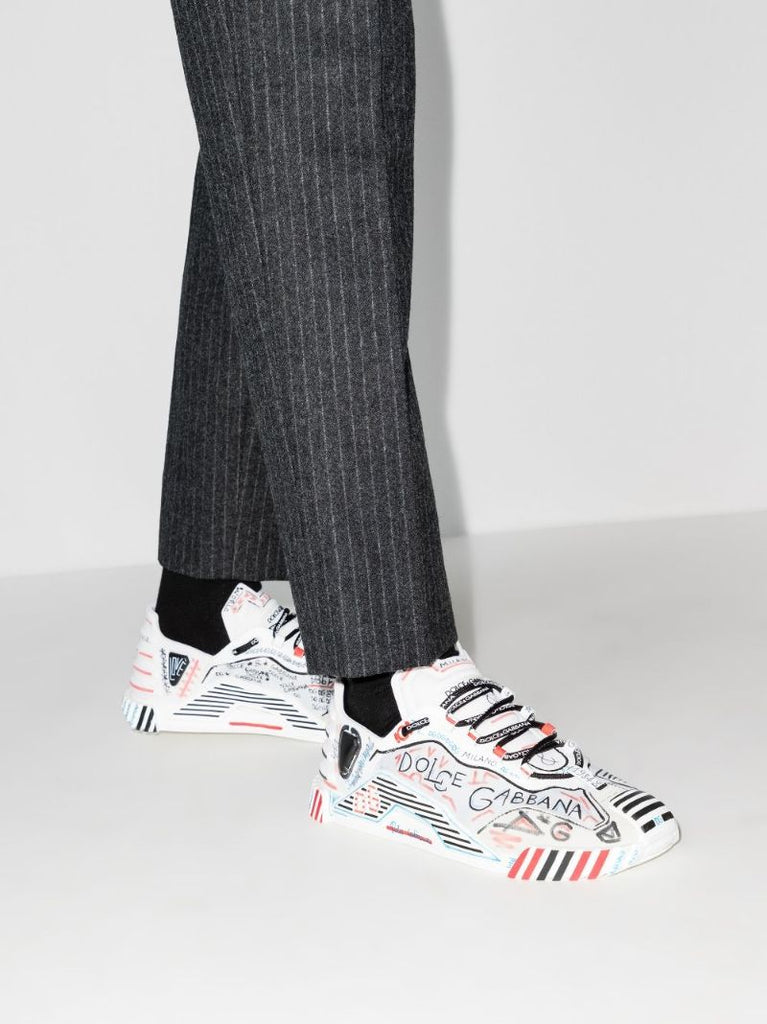 White Ns1 Graffiti Leather Sneakers