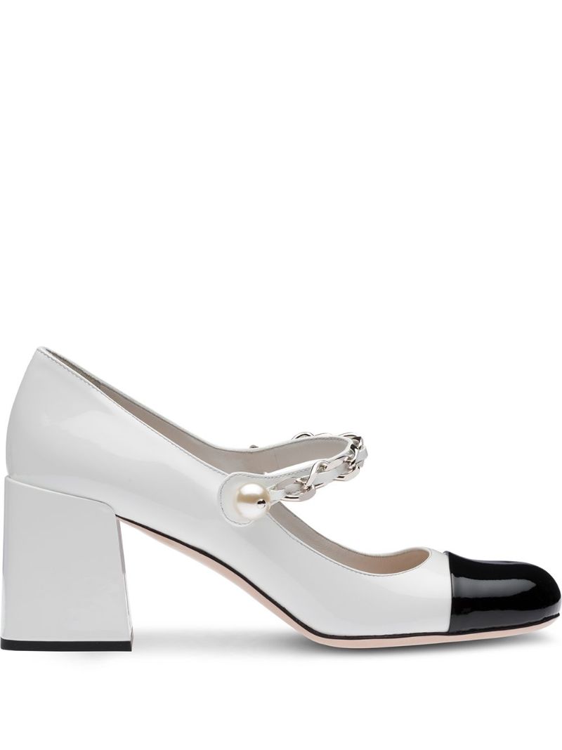 White Chain Pearl Pumps