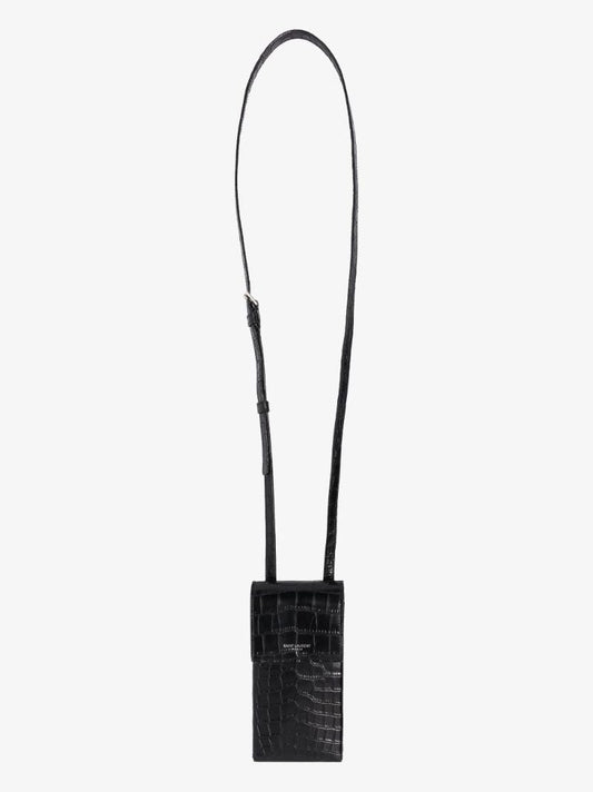 Black Mock Croc Leather Phone Pouch