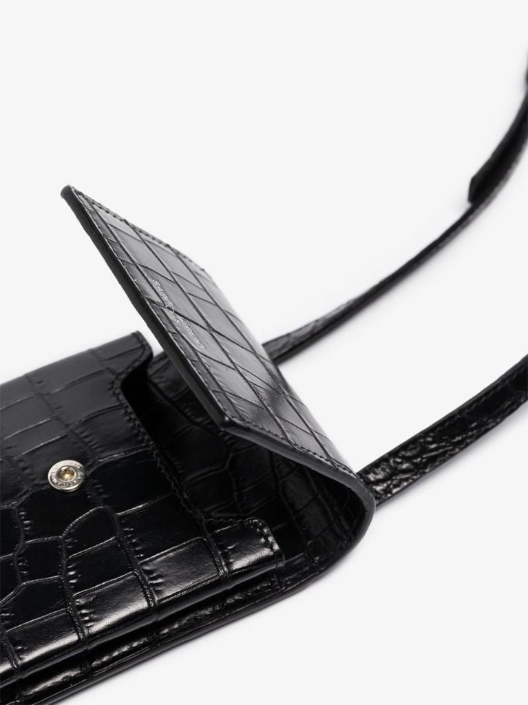 Black Mock Croc Leather Phone Pouch