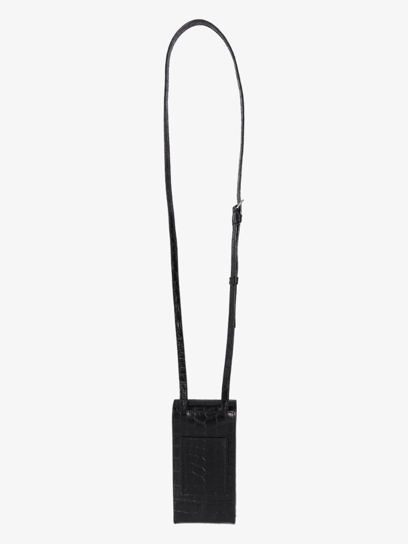 Black Mock Croc Leather Phone Pouch