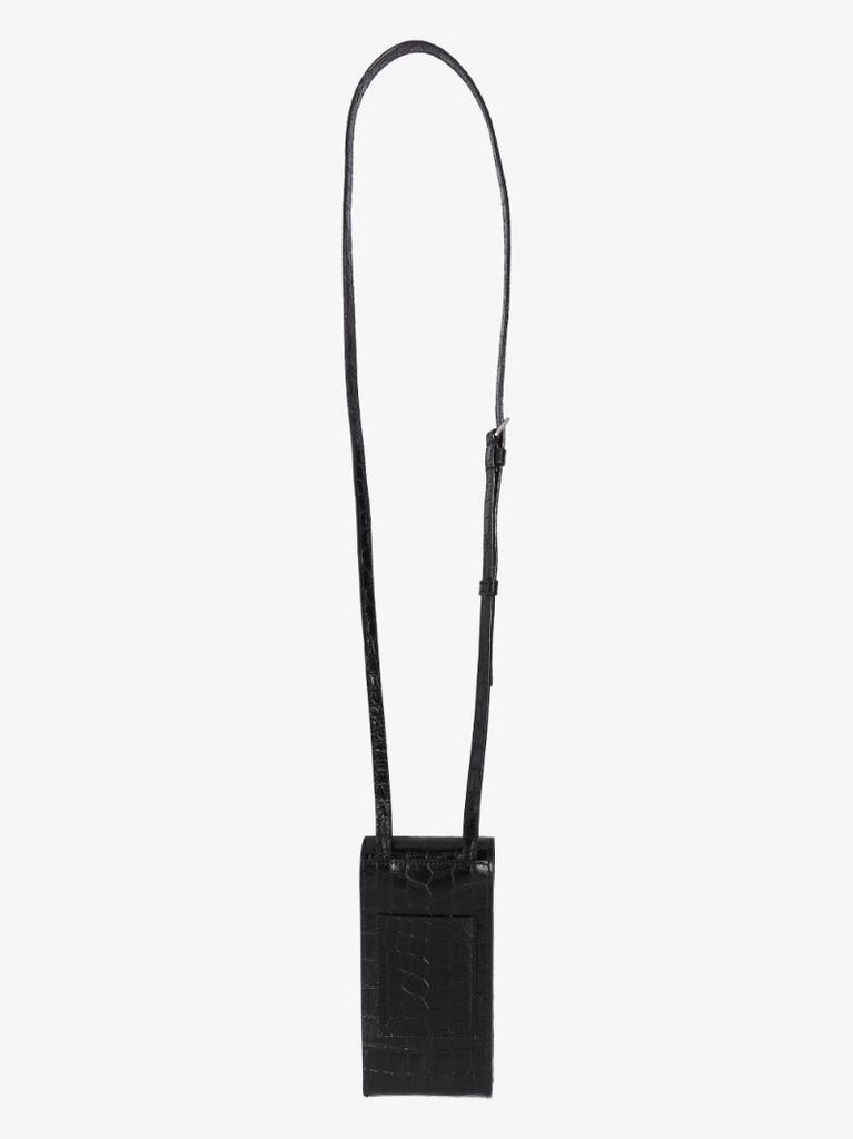 Black Mock Croc Leather Phone Pouch