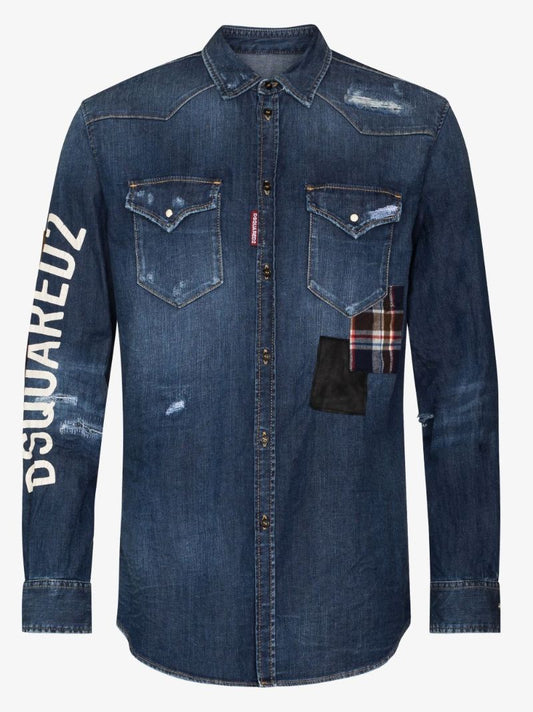 Logo Print Patch Denim Shirt