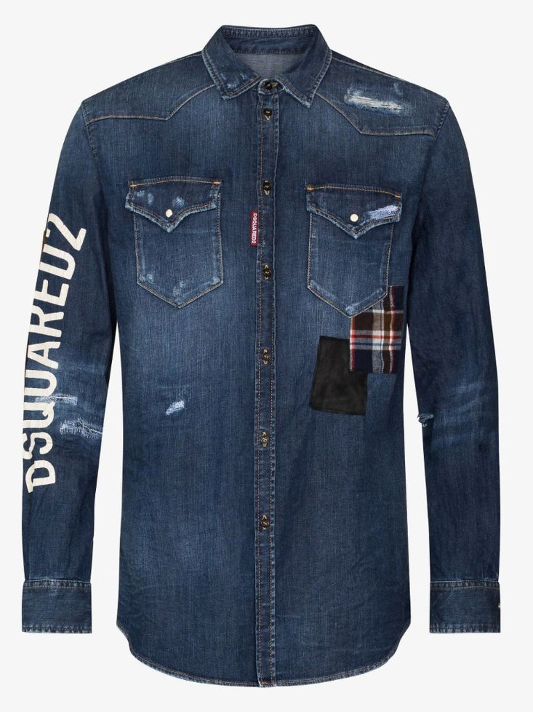 Logo Print Patch Denim Shirt