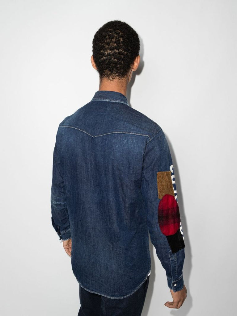 Logo Print Patch Denim Shirt