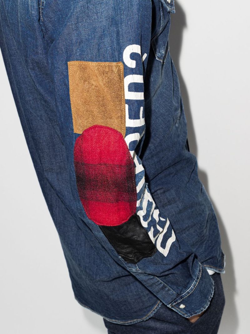 Logo Print Patch Denim Shirt