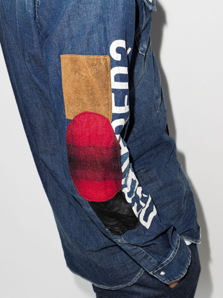 Logo Print Patch Denim Shirt